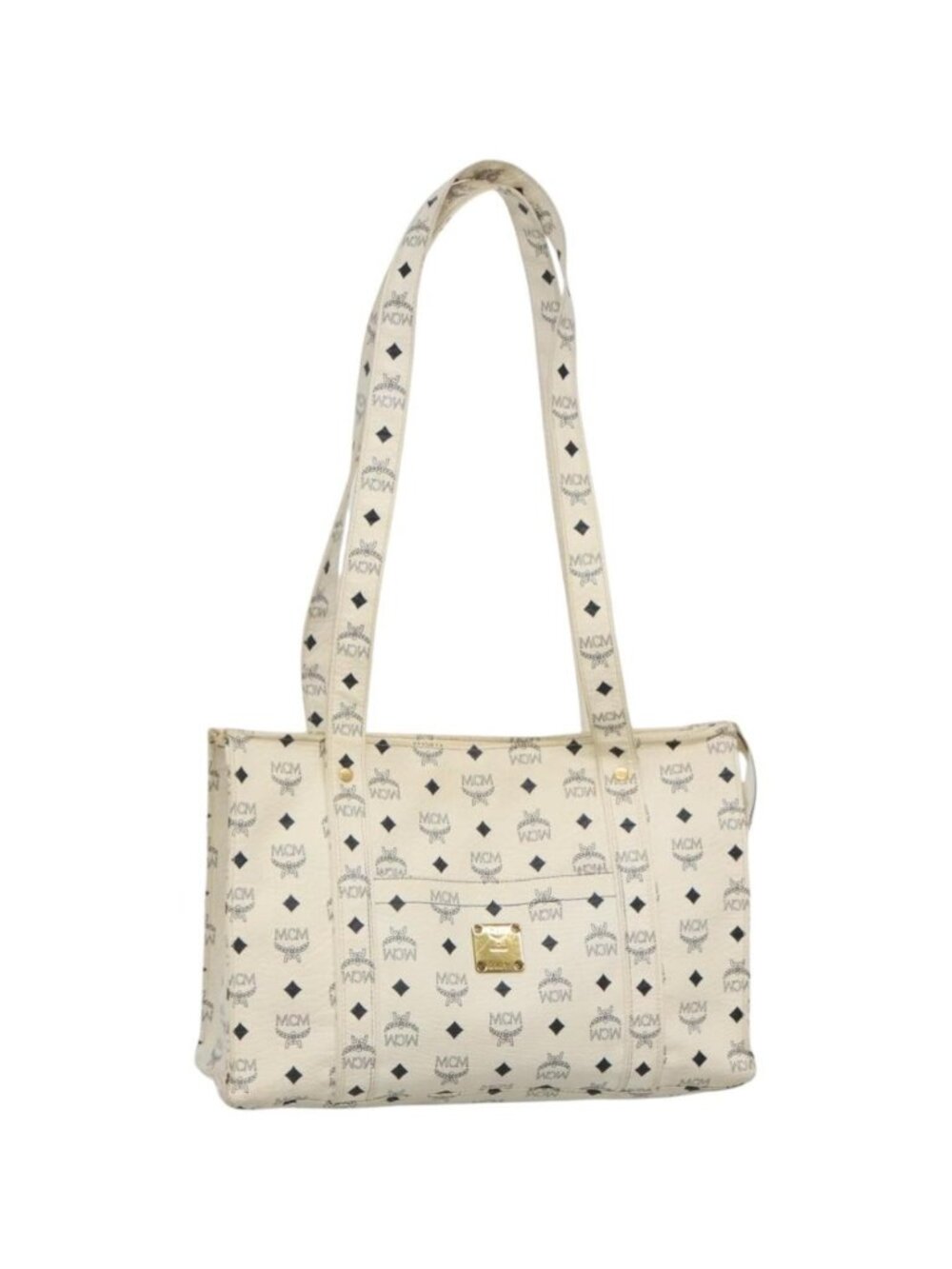 MCM Logogram Vicetos Shoulder Bag PVC Leather White Gold